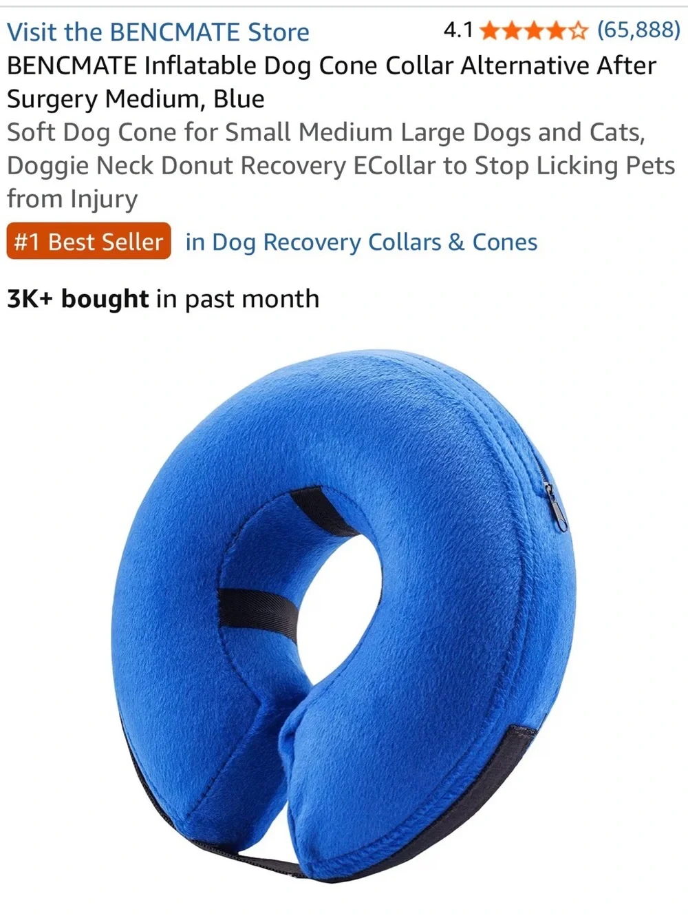 Blue Plush Donut Recovery Collar for Dogs - Comfortable Soft Support